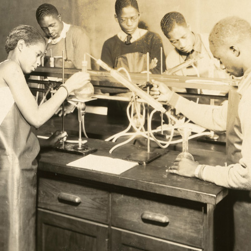 Photograph of African American students in a science lab